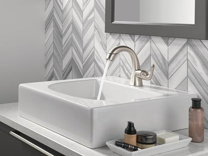 Delta Arvo 1 Hole Pull Down Bathroom Faucet with Sprayer, Brushed Nickel Single Hole Bathroom Sink Faucet with Pull Out Sprayer for Vanity, Push-Pop Drain, SpotShield Stainless 15840LF-SPPD - color: SpotShield Brushed Nickel