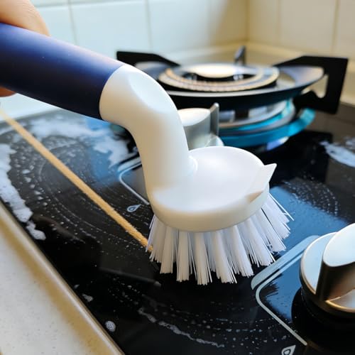 CELOX 2 Pack Dish Brush, Dishwashing Scrubber & Scraper with Handle, Wand, Kitchen Scrub Brush for Sink Grout Cleaning - color: Blue-a