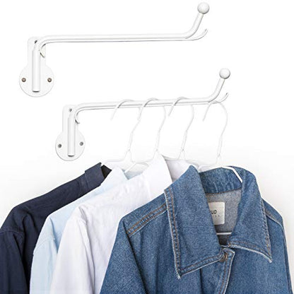 Mkono Wall Mounted Drying Rack Laundry Hook with Swing Arm Valet Rod 2 Pack | White, Laundry Room Organization, Space Saving, Foldable, Easy Install, Wall Clothes Hanger, Closet Bathroom Bedroom Organize - color: White