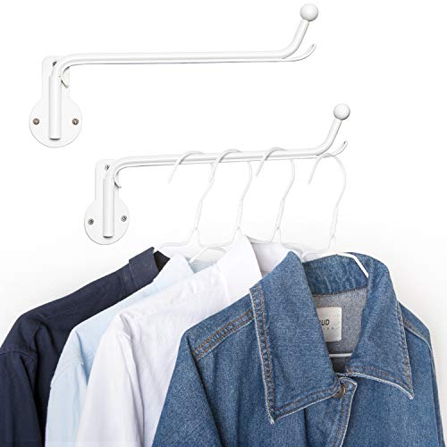 Mkono Wall Mounted Drying Rack Laundry Hook with Swing Arm Valet Rod 2 Pack | White, Laundry Room Organization, Space Saving, Foldable, Easy Install, Wall Clothes Hanger, Closet Bathroom Bedroom Organize - color: White
