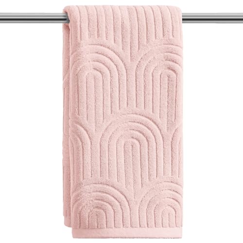 Artoid Mode 1 Pc Pink 3D Arched Stripes Jacquard Hand Towels for Bathroom, 100% Cotton Soft Absorbent Bathroom Decor Towels, 13.7 x 29.5 Inch - color: Pink, size: 13.7" x 29.5", 1PC