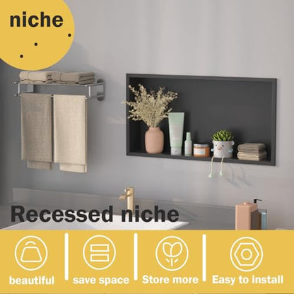 Shower Niche 24"x12"，No Tile Needed，Stainless Steel Niche Bathroom for Shower Wall，Matte Black （ 24 x 12 in） - color: Black, size: 12 * 24 in