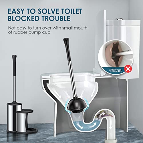 HAMITOR Toilet Plunger Bowl Brush Set: Hideaway Heavy Duty Toilet Plunger Scrubber Cleaner Holder Combo for Bathroom with Covered Caddy Hidden Elongated Discreet Apartment Plunger Brush Accessories