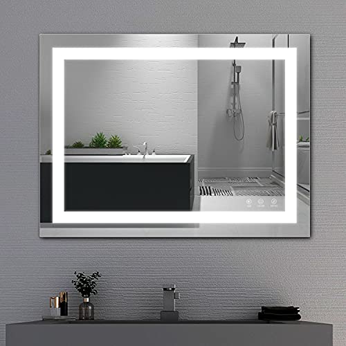 TATU LED Bathroom Mirror, 32x24 Inch Bathroom Vanity Mirror Wall Mounted with 3000K-6000K Adjustable, Anti-Fog, Smart Touch Button, Stepless Dimmable Lighted Makeup Mirror, Horizontal/Vertical - size: 24"L x 32"W