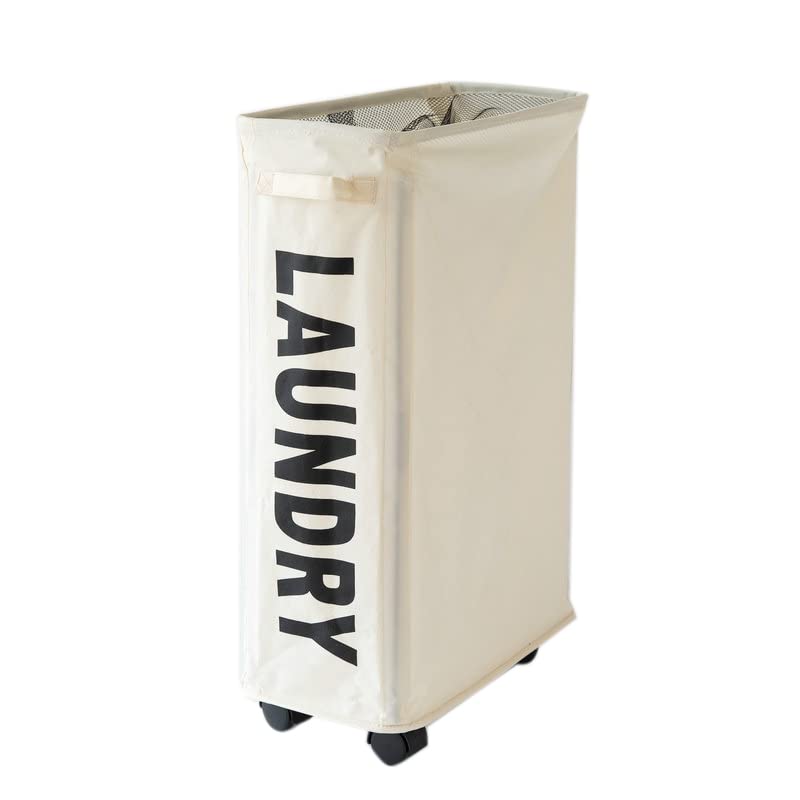 Pilipane 21 7in Slim Rolling Laundry Baskets Slim Laundry Hamper, Laundry Hamper with Wheels Narrow Rolling Laundry Basket, Portable Skinny Hamper lunch box Storage Bins(White)
