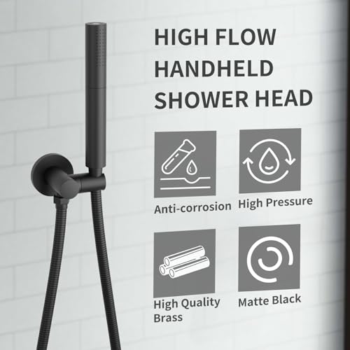 Black Shower Wand Brass Handheld Shower 7 Inch High Pressure Hand Held Shower Head High Flow Sprayer, 2 In 1 Function with 59 inch Hose, Bracket - color: Black