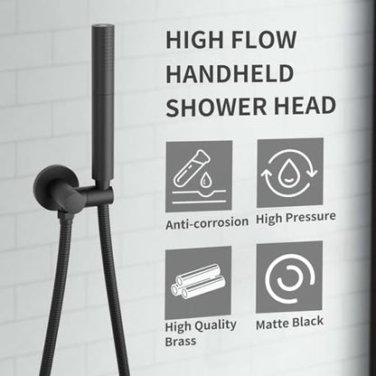 Black Shower Wand Brass Handheld Shower 7 Inch High Pressure Hand Held Shower Head High Flow Sprayer, 2 In 1 Function with 59 inch Hose, Bracket - color: Black