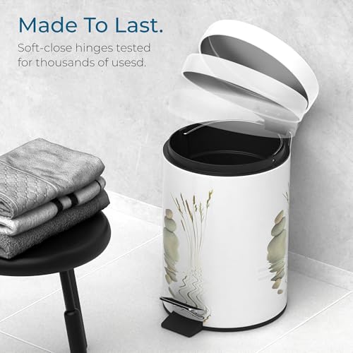 Sanilo Small Bathroom Trash Can with Lid [1.3 Gallon] - Lidded Tiny Trashcan for Garbage - Mini Metal Bin with Soft Closing Mechanism - Bath Room Accessoire Wastebin with Inner Bucket (Balance) - color: Balance
