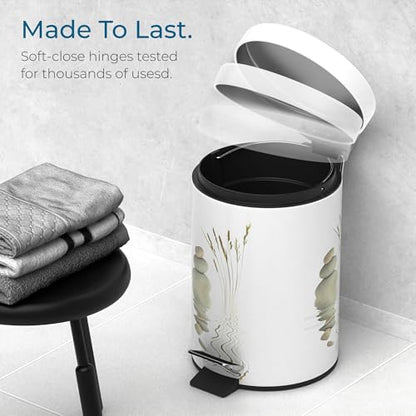 Sanilo Small Bathroom Trash Can with Lid [1.3 Gallon] - Lidded Tiny Trashcan for Garbage - Mini Metal Bin with Soft Closing Mechanism - Bath Room Accessoire Wastebin with Inner Bucket (Balance) - color: Balance
