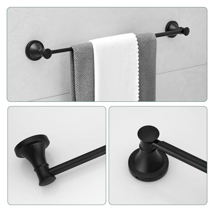 Hoimpro Matte Black 4-Piece Bathroom Bath Set, Wall Mount Bathroom Hardware Fixture (Adjustable Towel Bar Rack, Towel Ring Holder, Paper Towel Holder, Double Towel Hook), Bathroom Accessories - color: Matte Black