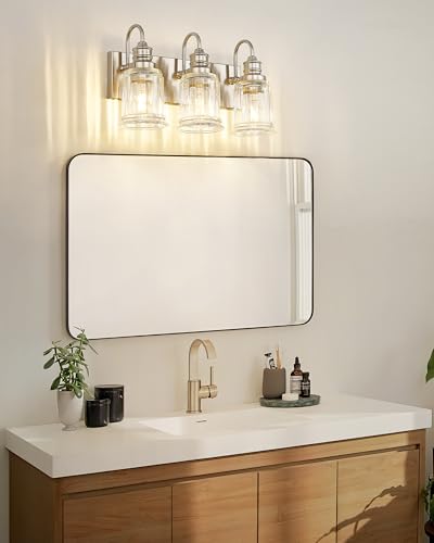 Bathroom Light Fixture, HWH 3-Light Vanity Light Brushed Nickel Modern Bathroom Lights Over Mirror, Bell-Shaped Fluted Glass, 5HZG106B-3W BN - color: Brushed Nickel, size: 3-Light