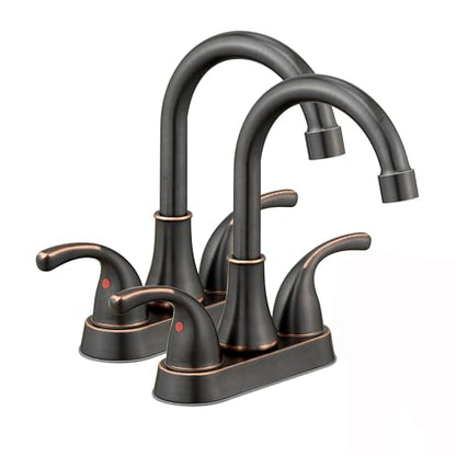Oil Rubbed Bronze Bathroom Sink Faucet 4 Inch Faucet 2 Handle with Pop-up Drain Stopper and Supply Hoses(Set of 2) - color: Oil Rubbed Bronze-set of 2