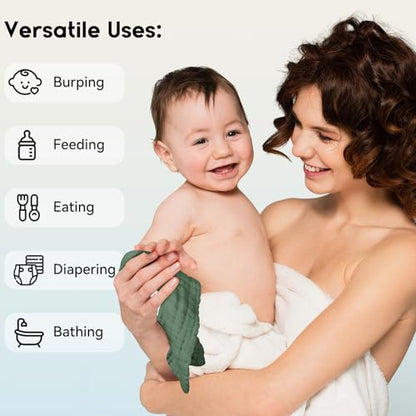 Unnivoll Muslin Burp Cloths Baby 12''X12'', Baby Washcloths 6 Pack, 100% Cotton Baby Wash Cloths Absorbent and Soft for Newborn Infants Kids Boys Girls - Gradient Green - color: Gradient Green
