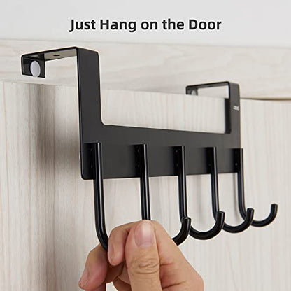 Over Door Hanger, Metal Over The Door Hook Rack with 5 Hooks, Towel Rails for Hanging Towel Robe Coat Bathroom Bedroom Grey - color: Gray