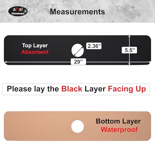 Faucet Mat Kitchen Sink Cuttable : AHA HOMEWARE Kitchen Sink Splash Guard Deck Plate, Customizable Cut Extra Hole for Soap Dispenser, Diatomite Leather Absorbent Fast Drying 2-PACK (Black) - color: Black