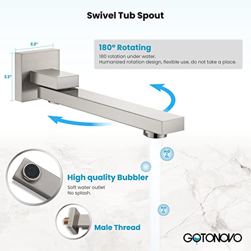 gotonovo Tub Shower Faucet Set with Valve Kit 8’’ Head,Brushed Nickel | Shower System with Tub Spout,SUS304 Rain Head with Handheld Sprayer,Swivel Spout,All Metal,Rough-In Valve Trim Kit,Wall Mount - color: Nickel, size: 8’’ Head