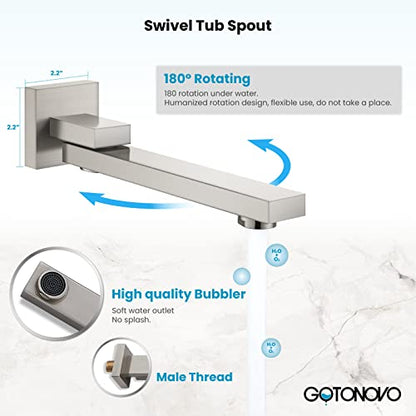 gotonovo Tub Shower Faucet Set with Valve Kit 8’’ Head,Brushed Nickel | Shower System with Tub Spout,SUS304 Rain Head with Handheld Sprayer,Swivel Spout,All Metal,Rough-In Valve Trim Kit,Wall Mount - color: Nickel, size: 8’’ Head
