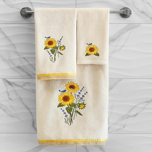 Jubilant 4-Piece Premium Towel Set, Vibrant Floral Applique, Luxurious Turkish Cotton, Soft & Durable, Elegant Bath Ensemble, 2 Bath 2 Hand Towels, Beige - color: Beige, size: 2 Pcs Bath 2 Pcs Hand Towel