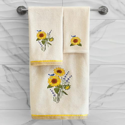 Jubilant 4-Piece Premium Towel Set, Vibrant Floral Applique, Luxurious Turkish Cotton, Soft & Durable, Elegant Bath Ensemble, 2 Bath 2 Hand Towels, Beige - color: Beige, size: 2 Pcs Bath 2 Pcs Hand Towel