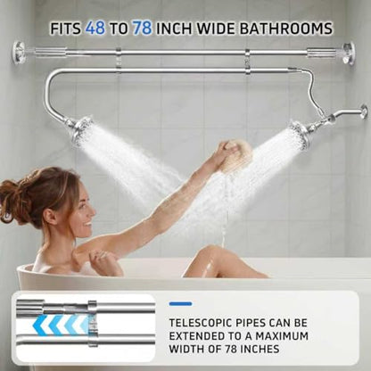 OURBAOFU Tandem Shower Heads, Double Shower Head for Couples, Dual Shower Head System for Two People, High Pressure and Adjustable Double Shower Heads (Silver) | Double Shower Head High Water Pressure,Adjustable 360° Rotation,48–78 In for bathrooms,Stainl