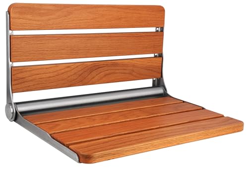 Teak Folding Shower Seat Wall Mounted, Foldable Shower Bench, 400lbs Max Load, 16" - color: Yellow, size: 16 inchs