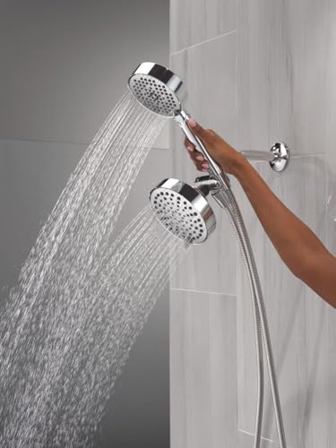 Delta Round 2-in-1 Dual Shower Head with 4-Setting HandHeld Spray, Chrome Detachable Double Shower Head with Hose, Showerhead, 1.75 GPM Flow Rate, Chrome 75756 - color: Chrome