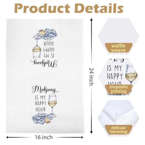 Mahjong Gifts Kitchen Towels Set - Mahjong Wine Decorative Waffle Dish Towels, Chinoiserie Mah Jong Martini Hand Towels, Alcohol Mah Jong Friends Gifts Tea Towel, 16×24 Inches Set of 2 - color: Mahjong-03