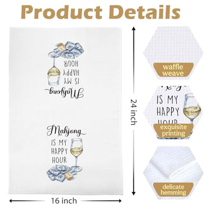 Mahjong Gifts Kitchen Towels Set - Mahjong Wine Decorative Waffle Dish Towels, Chinoiserie Mah Jong Martini Hand Towels, Alcohol Mah Jong Friends Gifts Tea Towel, 16×24 Inches Set of 2 - color: Mahjong-03
