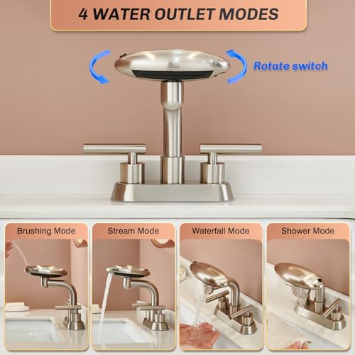 Bathroom Sink Faucet, 4-Inch Centerset,Brushed Nickel Bathroom Faucet | 4 Modes Waterfall Bathroom Faucet,2 Handle with 360° Swivel Spout,withPop Up Drain, 4inch Bathroom Faucet - color: brushed nickle