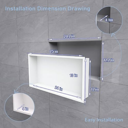 24"x12" Shower Niche Insert Tile Ready ，Stainless Steel Recessed Shower Caddy ，Bathroom remodel，Matte White （ 24 x 12 in） - color: White, size: 12 * 24 in