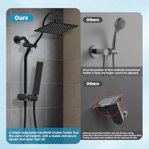 Hibbent Shower Slide Bar with Handheld Shower Head Holder, Stainless Steel Shower Arm Extension Sliding Bar, Height & Angle Adjustment Showerhead Holder, Matte Black - color: Matte Black
