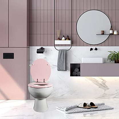 Pink Round Toilet Seat Natural Wood Toilet Seat with Zinc Alloy Hinges, Easy to Install also Easy to Clean, Scratch Resistant Toilet Seat by Angol Shiold (Round, Pink) - color: Pink, size: Round
