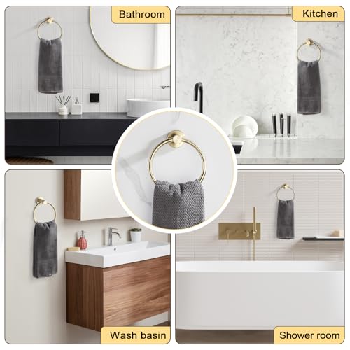 BGL 2-Pack Brushed Gold Towel Rings for Bathroom, 304 Stainless Steel Wall Mount Towel Holder Set, Rustproof Bath & Kitchen Accessories with Modern Matte Finish - color: Brushed Gold(2pack)