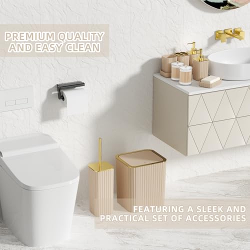 XLHOMO Bathroom Accessory Set - 26PC Bathroom Shower Curtain and Rug Set, Bathroom Accessories Set, Beige Bathroom Set with Trash Can, Toilet Brush, Qtip Holder & Soap Dispenser - style: Beige