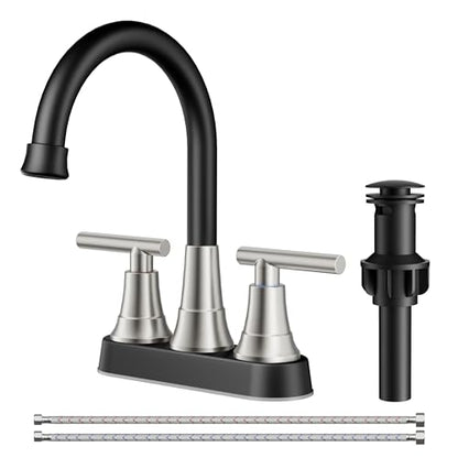 FORIOUS 8Inch Widespread Brushed Nickel and Black Bathroom Faucet 3 Holes | FORIOUS Black and Brushed Nickel Bathroom Sink Faucet 3 Hole, 2 Handle Spread Sink Faucet Bathroom 3 Hole, Bath Renovation - color: Black&Stainless Steel