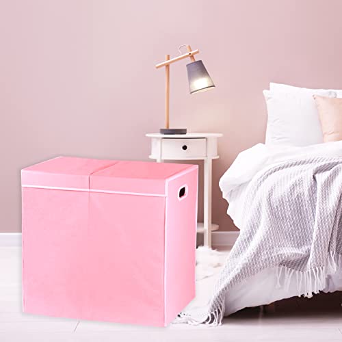 Simple Houseware Double Laundry Hamper with Lid & Removable Bags, Pink | Heavy Duty 600D Polyester, Water-Resistant Surface - color: Pink