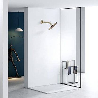 9 Inch Brushed Gold Shower Arm and Flange Head Extension Pipe | Angled Stainless Steel Wall Mounted Extension, Bathroom Gooseneck Curved Shower Neck - color: Brushed Gold, style: 9 inch