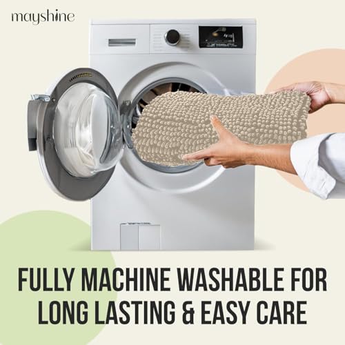Standard 3pc Set Chenille Bath Mats, Includes 21"x24" U-Shaped Contour Toilet Rug, 21"x34" Inches Bathmat and 1 Toilet Lid Cover, Plush Absorbent Bath Mats Quick Dry, Beige - color: Beige, size: 24"x21", 34"x21" and TLC (Set)