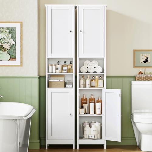 67" Tall Bathroom Cabinet with Adjustable Shelves and Doors, Narrow Bathroom Storage Cabinet for Small Space, Living Room, Entryway, Kitchen, White - color: White