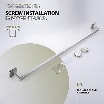 KOKOSIRI 36-Inch Single Towel Bar, Bathroom Kitchen Towel Holder, Wall Mounted SUS304 Stainless Steel Towel Rack, Brushed Nickel, B4003BR-L36 - color: Brushed Steel, size: 36-Inch