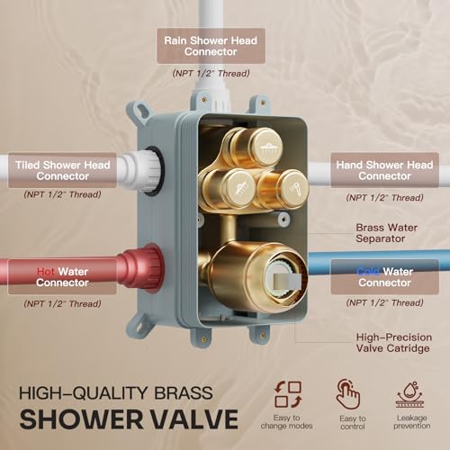 Gold Shower System, All Metal Dual Rain Shower Head with Handheld | 3-In-1 Push Button Valve and Trim Kit, Brushed Gold SUS304 10" Ceiling & 8" Wall Mount Heads, Bathroom Shower Faucet Set - color: Brushed Gold