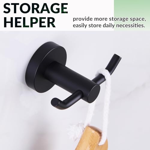 APLusee Matte Black Double Towel Hook for Bathroom, Entryway, Wall Mounted | Robust 304 Stainless Steel, Resist Rust & Corrosion, Heavy-duty 11lbs Robe Hook for Towel, Clothes, Bag, Kitchen or Outdoors