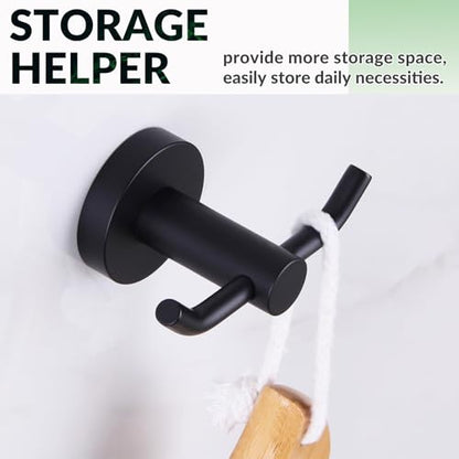 APLusee Matte Black Double Towel Hook for Bathroom, Entryway, Wall Mounted | Robust 304 Stainless Steel, Resist Rust & Corrosion, Heavy-duty 11lbs Robe Hook for Towel, Clothes, Bag, Kitchen or Outdoors
