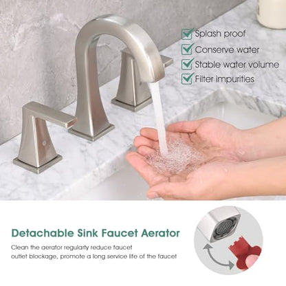 Bathroom Faucets for Sink, 2 Handle Widespread Bathroom Sink Faucet, 3 Hole Modern Stainless Steel Faucet with Pop-up Drain and Water Supply Lines, Brushed Nickel - color: Brushed Nickel