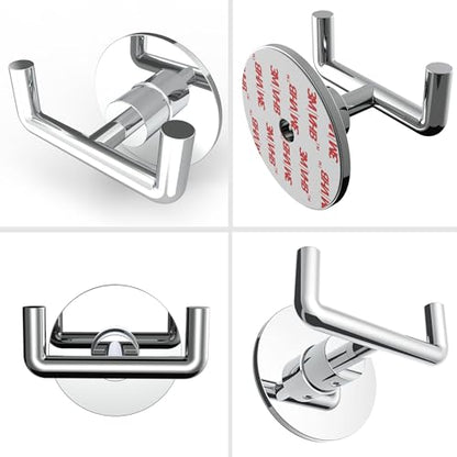 Ruacq Adhesive Double Towel Hooks for Bathroom Wall, Chrome, 2 Pack | SUS304 Stainless Steel Hand Towel Hanger, Coat Robe Hook Holder for Shower Kitchen Entryway, Round Base, Rustproof, Modern - color: 1pack