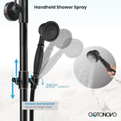 gotonovo Exposed Shower Faucet Set with Tub Spout Oil Rubbed Bronze | Brass Bathroom Shower System,8 Inch Rainfall Head with Handheld Spray and Tub Filler,Adjustable Height,6’’ Hole Distance - color: Bronze