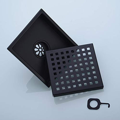 6 inch Stainless Steel Shower Floor Drain with Threaded Adapter, Removable Grid Cover, Black - color: Matte Black