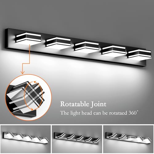 Ralbay Black Vanity Light Fixtures 40.5inch 5-Light Acrylic Modern LED Matte Black Bathroom Wall Vanity Lighting Fixtures Over Mirror - color: Black, size: 40.5 inch