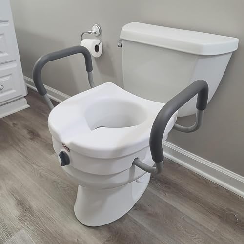 Carex E-Z Lock Raised Toilet Seat with Armrest, Weight Capacity 300 lbs