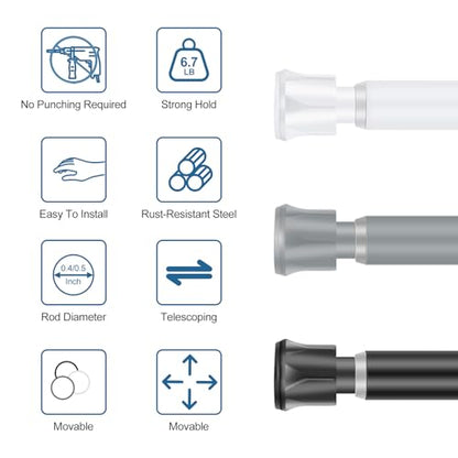 Cupboard Bars Spring Tension Rod, Adjustable 16-28 Inches, No Drilling Small Tension Shower Curtain Rod Ideal for Small Windows, Lockers, Kitchen，Wardrobes 2PC-13TD16-28BLKx2 - color: black, size: 16"-28" 2pcs